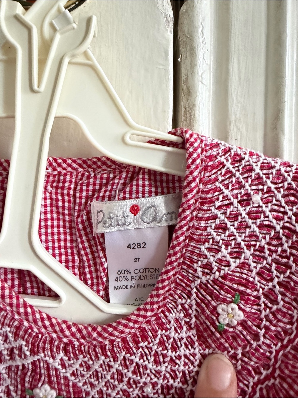 2T Petit Ami Girls' Smocked Gingham Dress in red - Picture 3 of 4